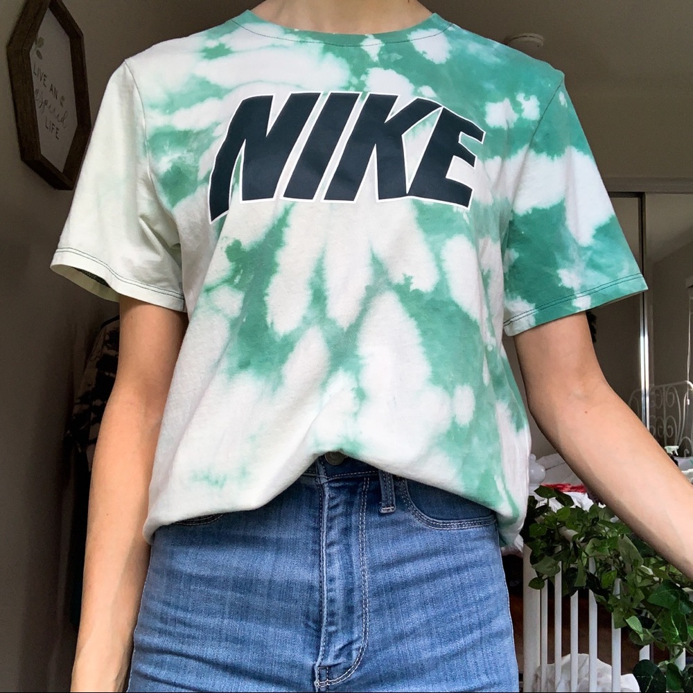 Custom Green Nike Bleached Tie Dye Shirt